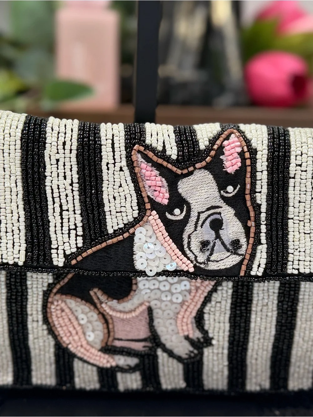 Viral Sol and Mer Beaded Frenchie French Bulldog Baguette Purse NWT